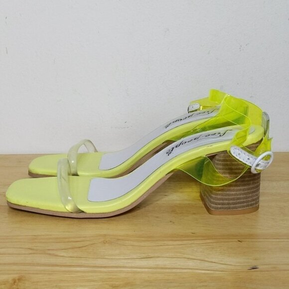 Free People Neon Yellow Transparent Sandals Heels Shoes Square Toe - Picture 2 of 7